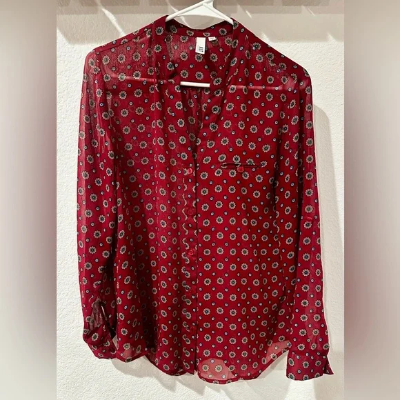 Women's Red Floral Button-Up Blouse - Picture 1 of 1